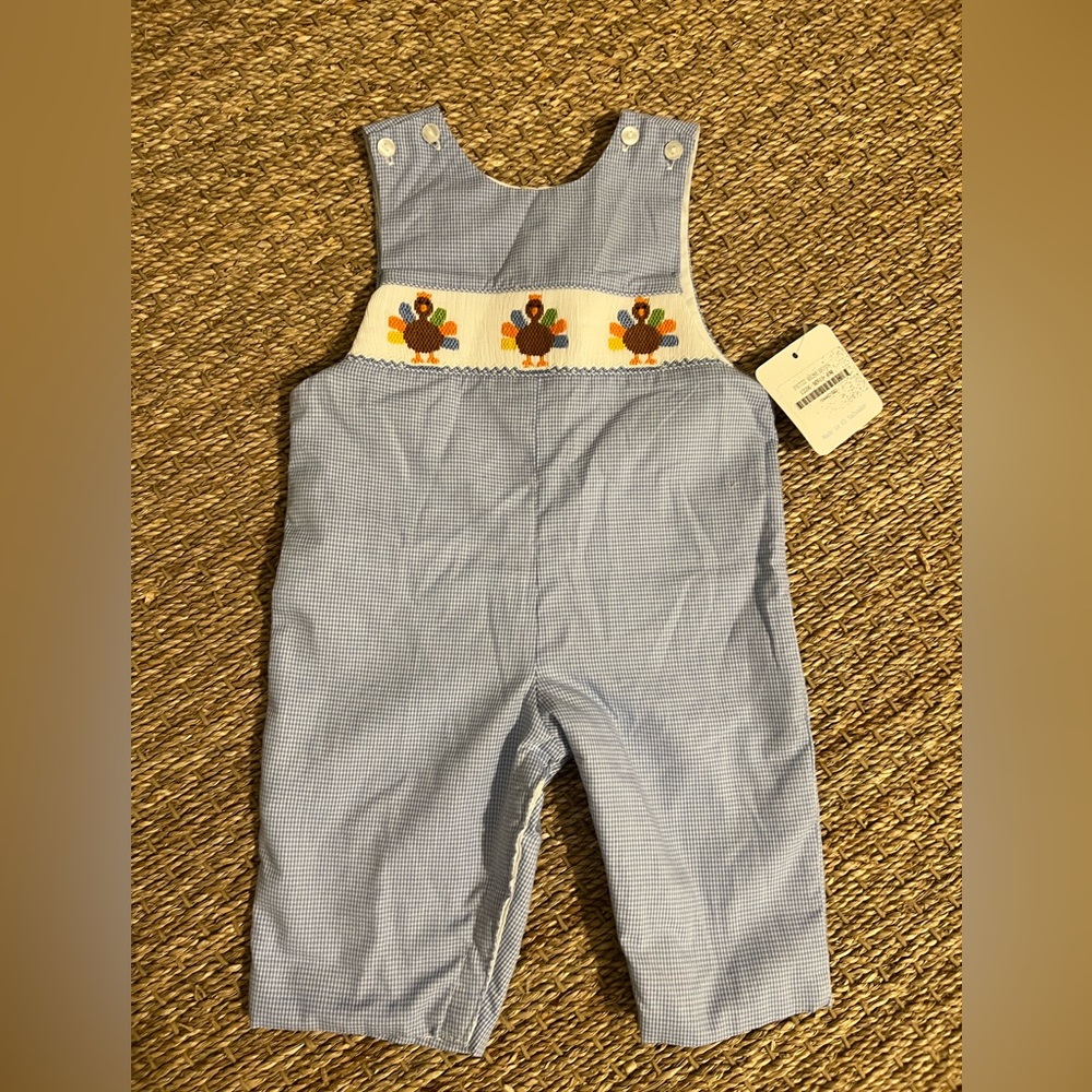 Petit Bebe smocked turkey romper Jon Jon 6 months